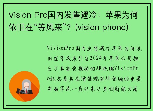 Vision Pro国内发售遇冷：苹果为何依旧在“等风来”？(vision phone)